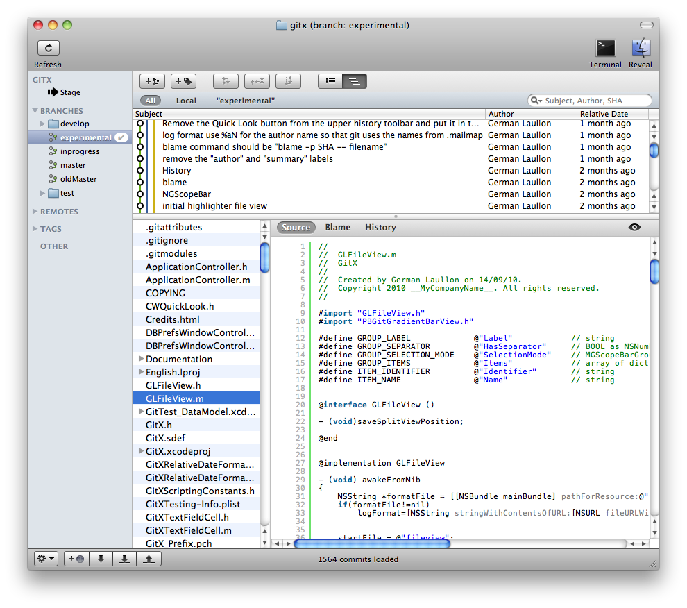 Screenshot of GitX source view